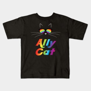 Ally Cat Gay Pride Kitty Face With Rainbow Sunglasses Kids T-Shirt